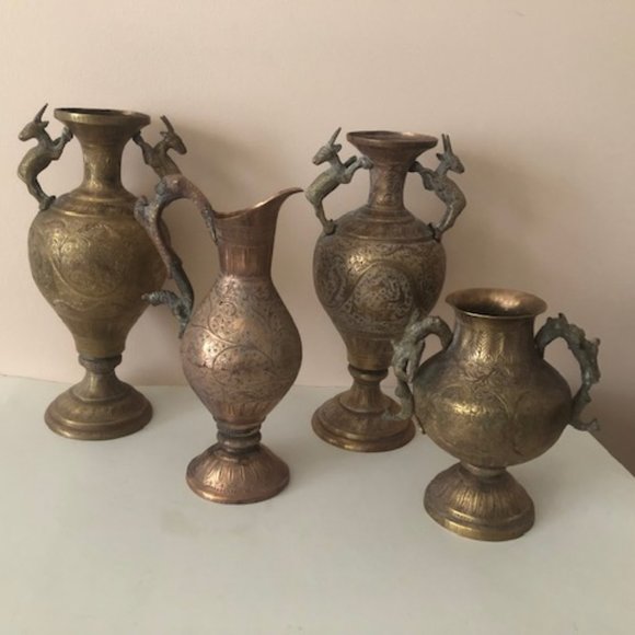 Other - Antique Oriental Bronze Vases with animal's handles. Set of 4. Hindy. gods.